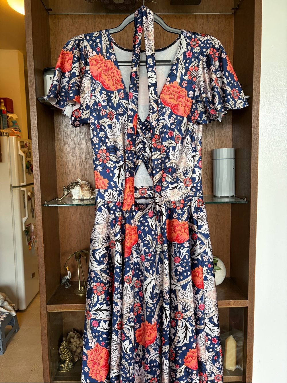 Blackmilk Navy Dress with Coral & Cream Floral Print